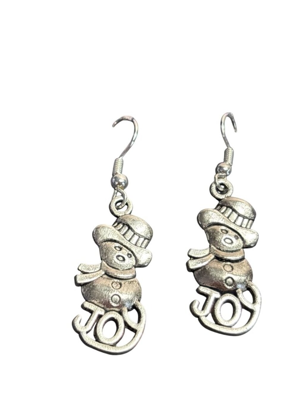 Snowmen Silvertone Joy Dangle Earrings 2.75 inch